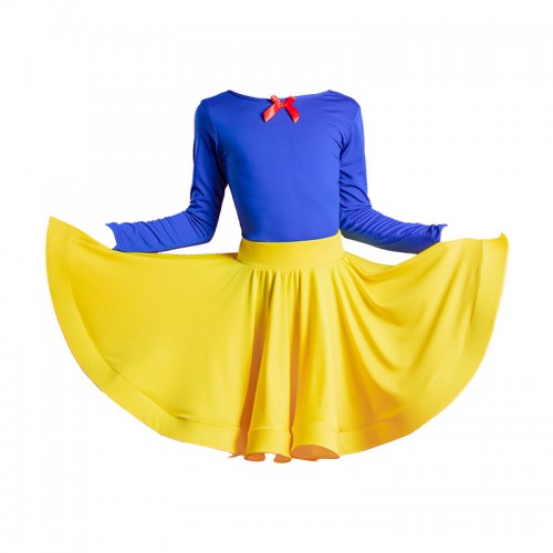 Children Royal blue with yellow princess Latin dance dresses stage performance ballroom latin dance skirts grade test competition performance outfits for girls